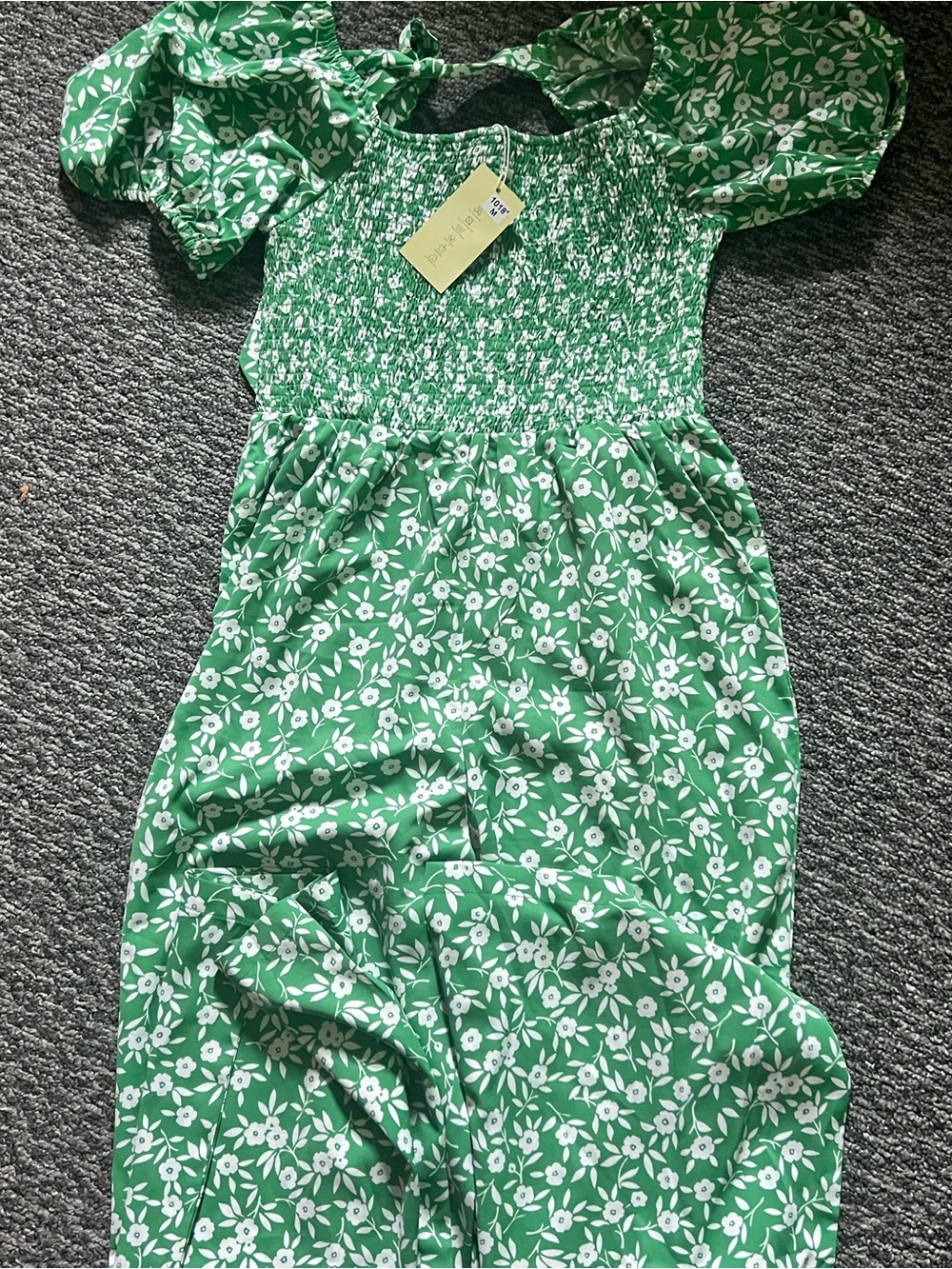 Green floral long pants romper